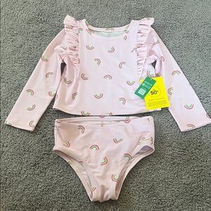 GAP Pink Kids Swim Rashguard Set with Rainbow Accents